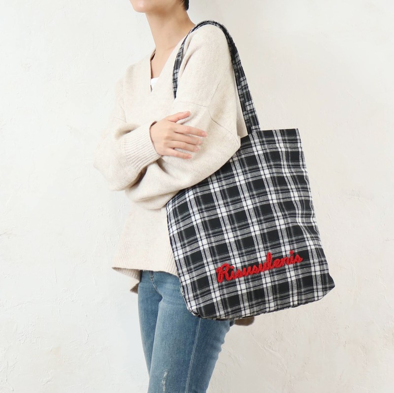 SOBIA ロゴサガラ刺繍チェックトート /BK